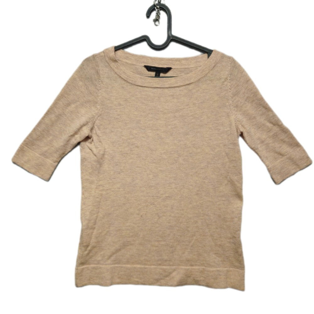 BCBG MAXAZRIA Dorrie Sweater Womens Small Light Heather Tan Merino Wool Cashmere